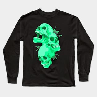 Morphed Skulls Green Long Sleeve T-Shirt